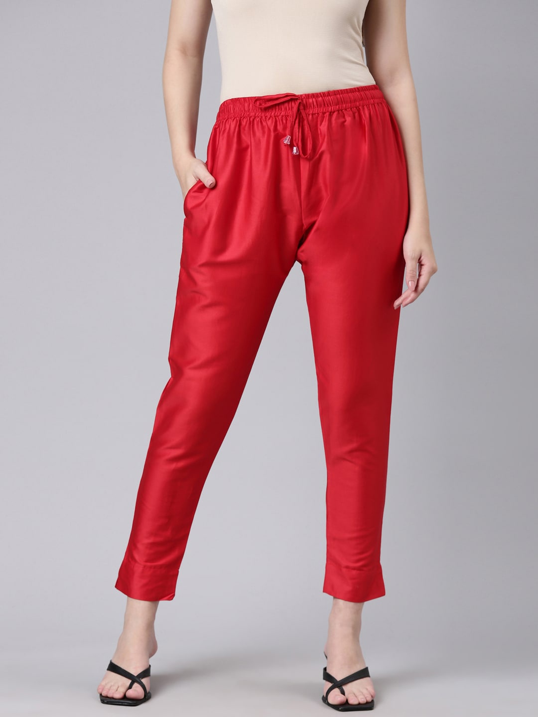 

GOLDSTROMS Women Regular Fit Cigarette Trousers, Red