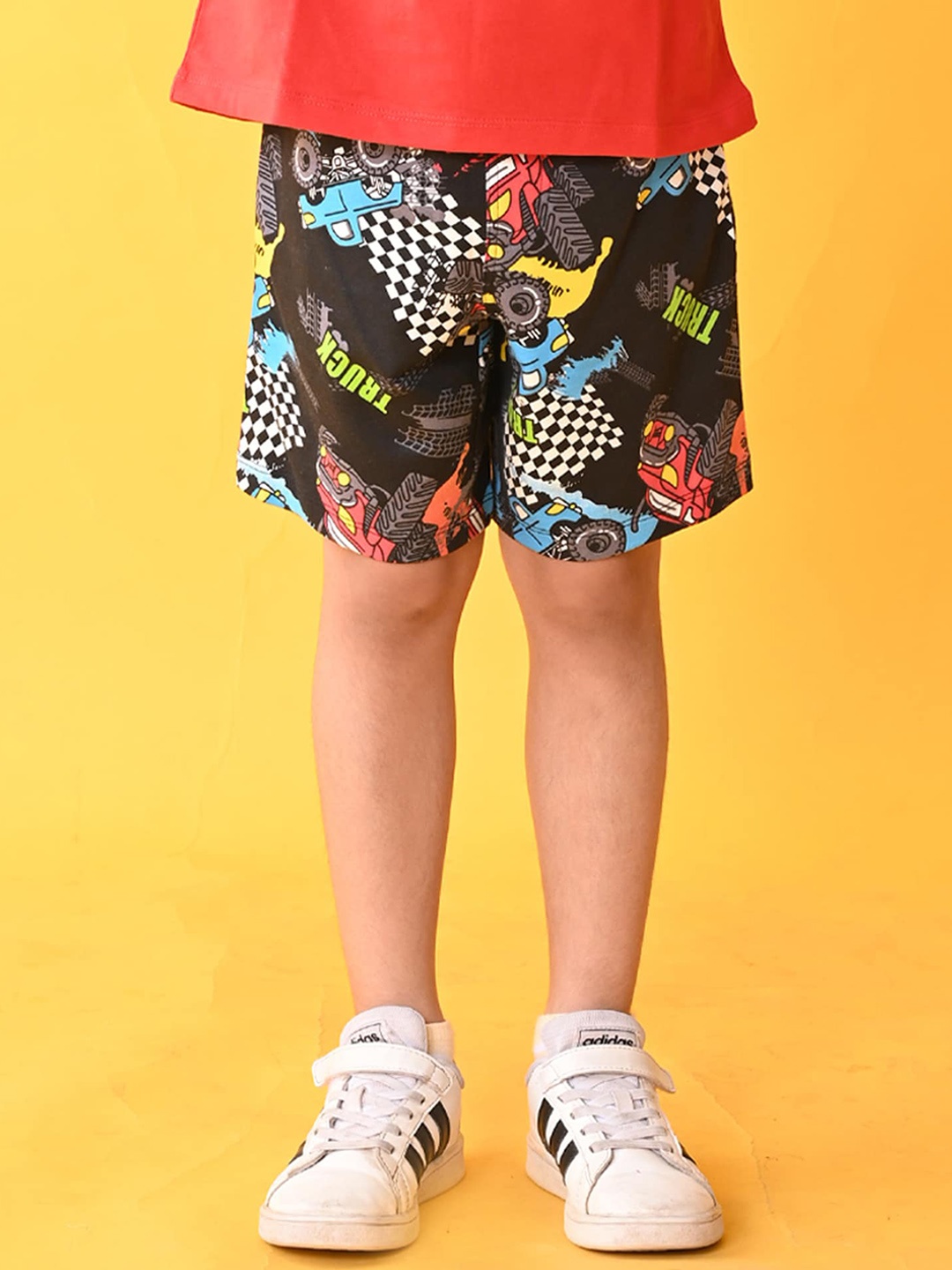 

Anthrilo Boys Graphic Printed Cotton Shorts, Black