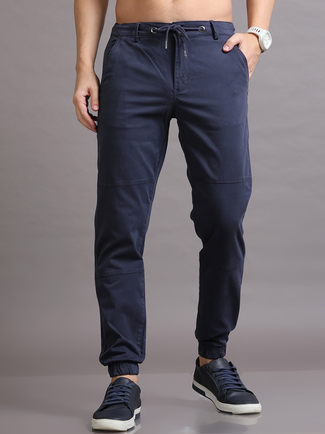 

Reslag Men Mid Rise Cotton Joggers, Navy blue