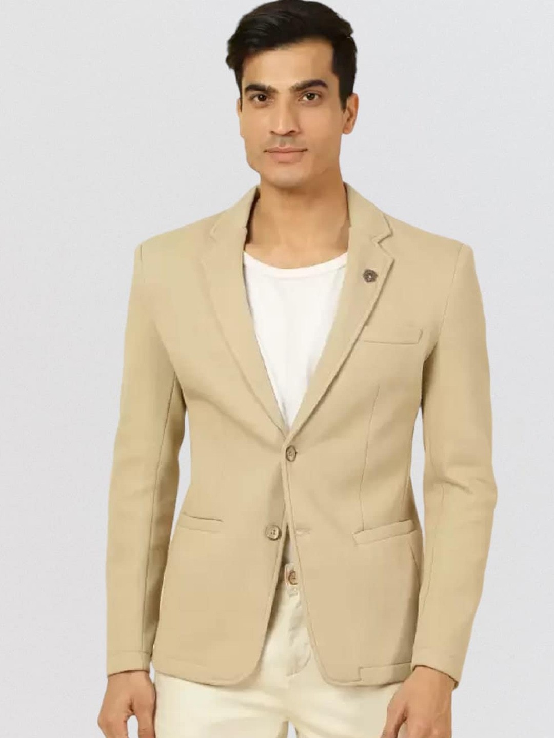 

Fort Collins Notched Lapel Single-Breasted Casual Blazer, Beige