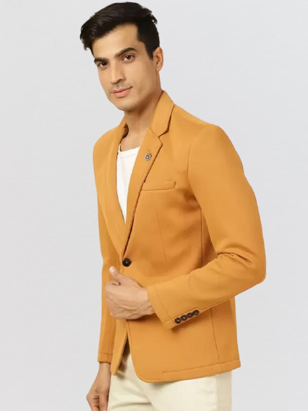 

Fort Collins Notched Lapel Collar Single-Breasted Casual Blazer, Mustard