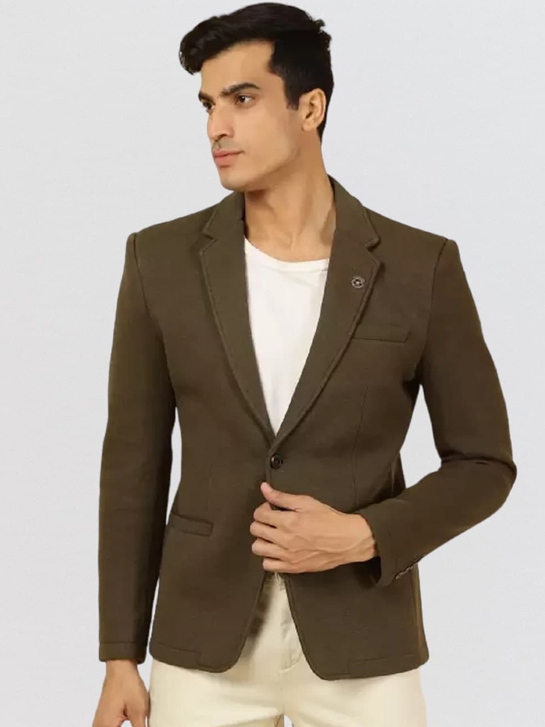 

Fort Collins Men Solid Single-Breasted Blazer, Brown