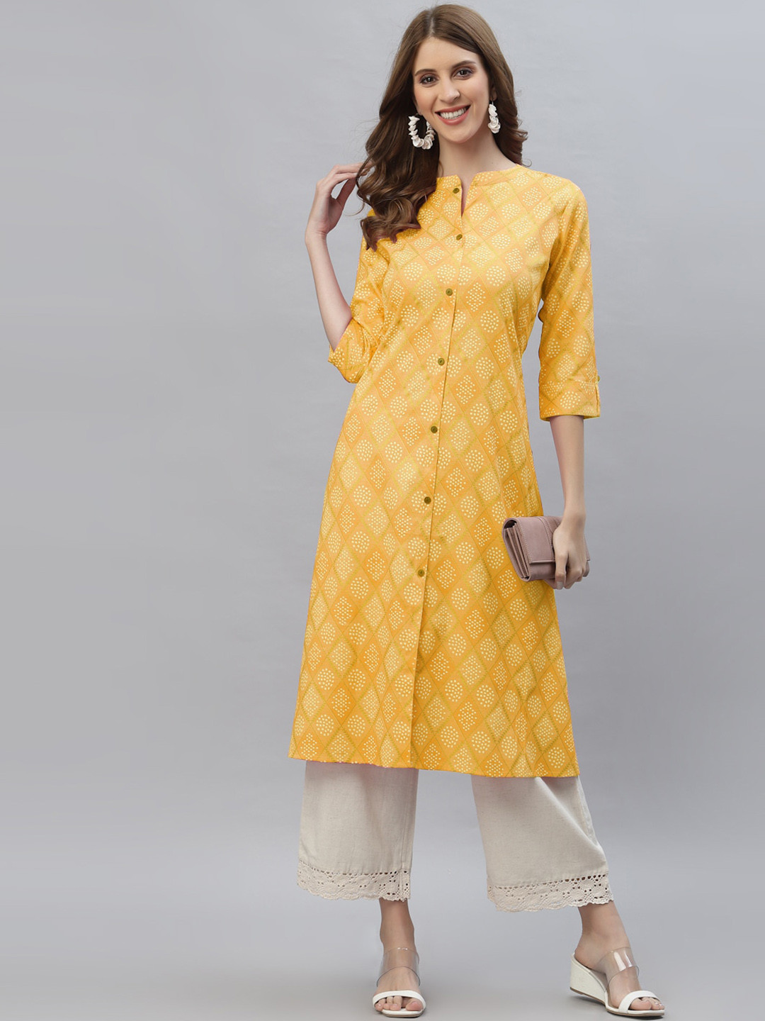 

Stylum Geometric Printed A-Line Kurta, Mustard