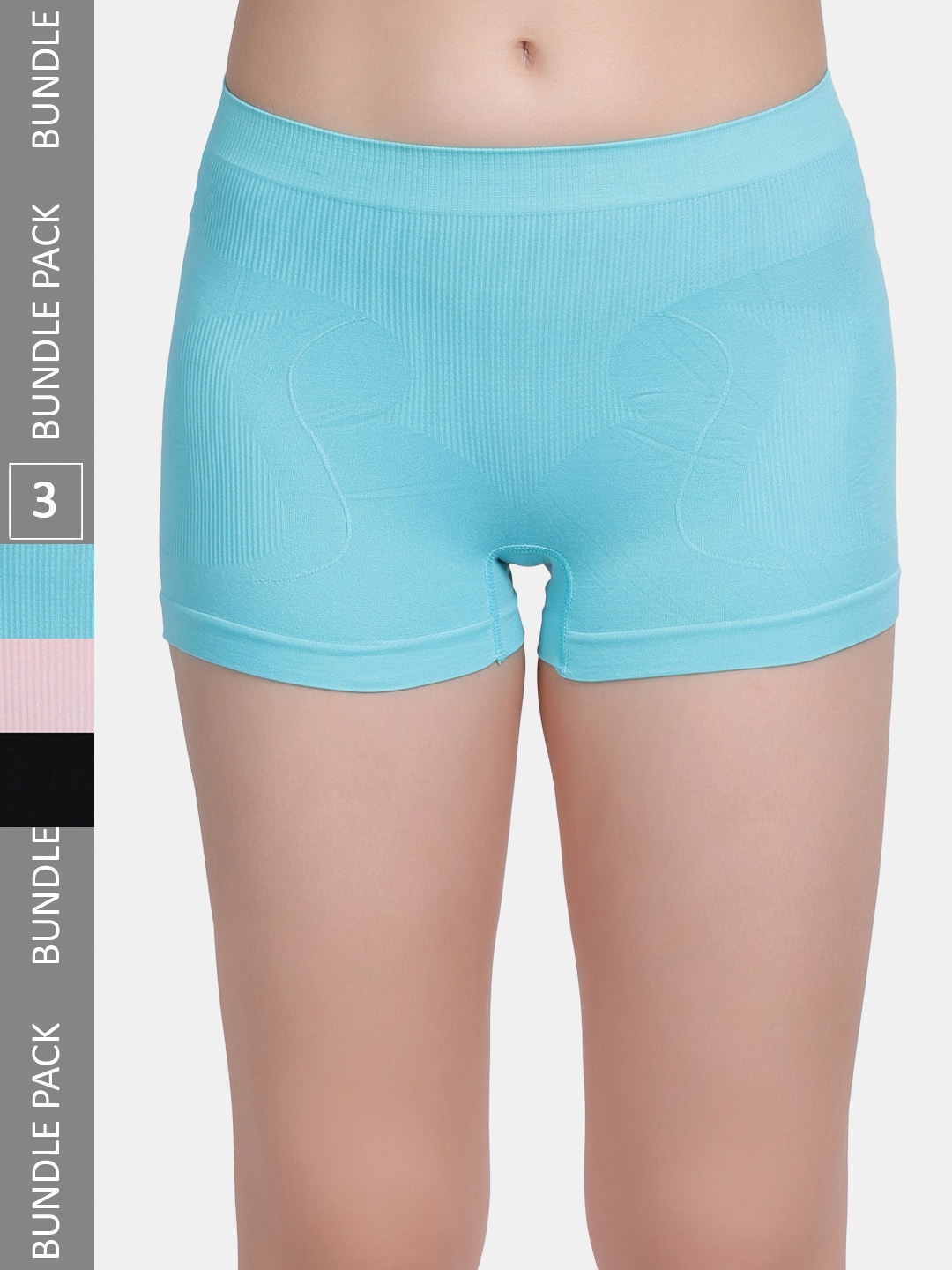 Amour Secret Women Pack Of 3 Self-Design Boy Shorts Briefs, Blue