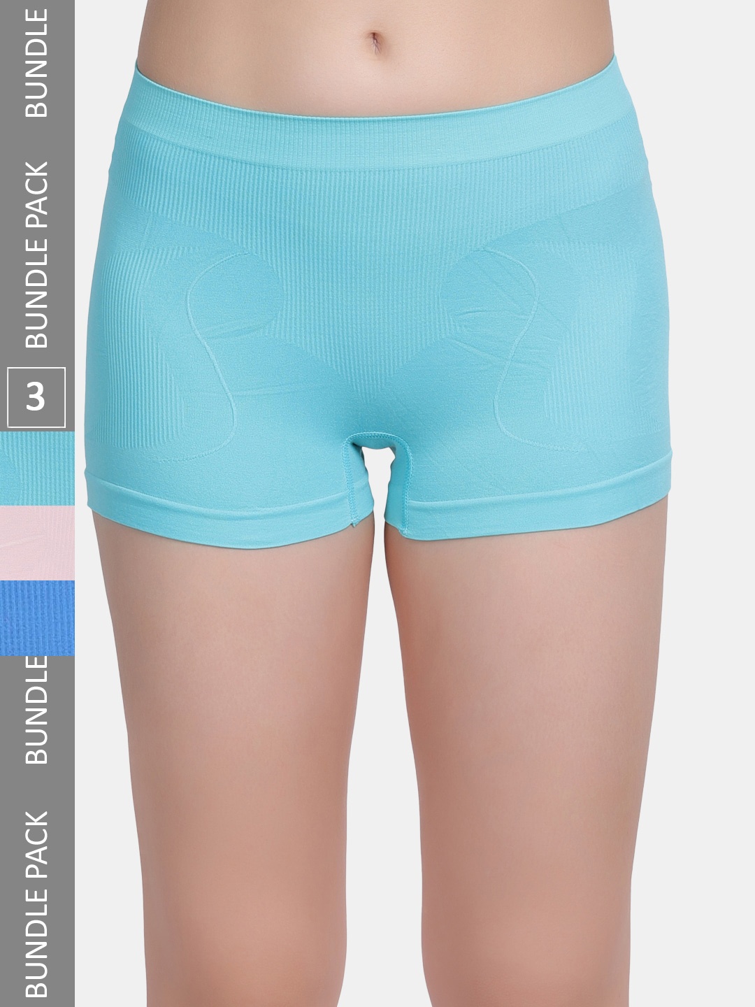 

Amour Secret Women Pack Of 3 Self Design Mid Rise Seamless Boy Shorts, Blue