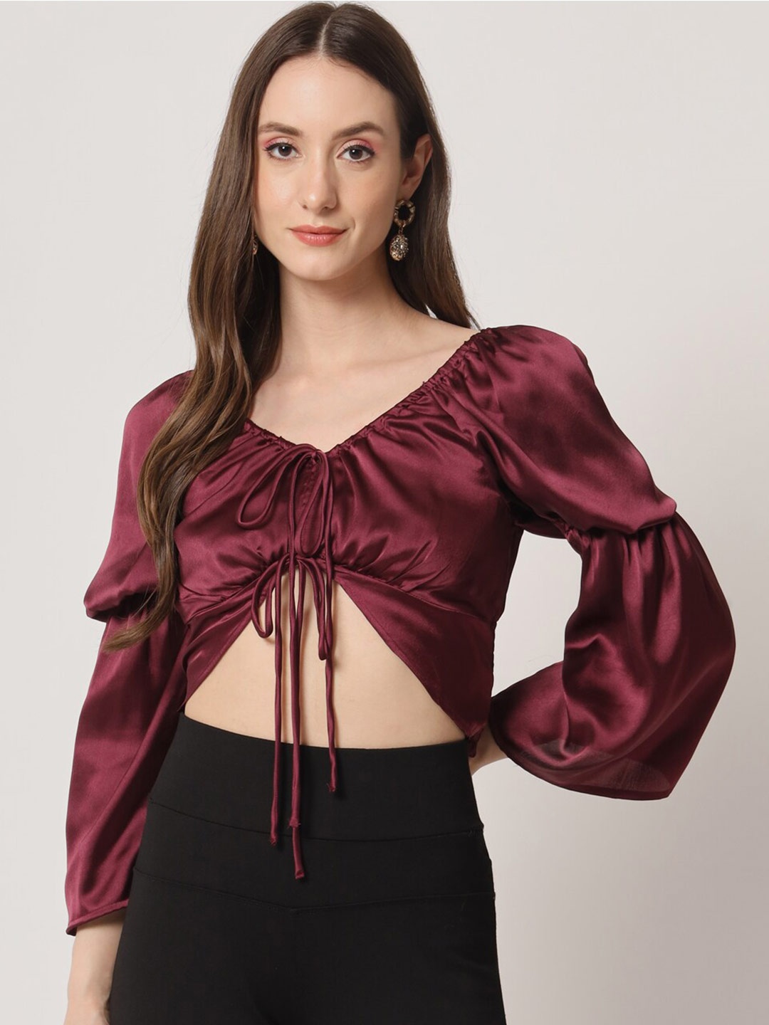 

Trend Arrest Puff Sleeve Styled Back Top, Burgundy