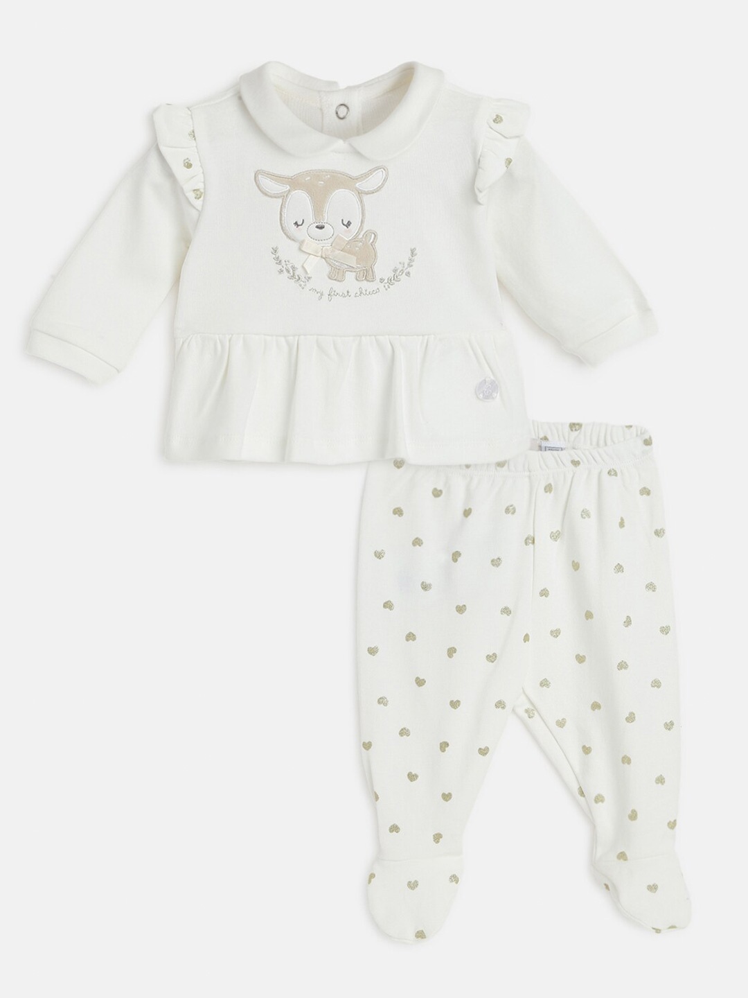 

Chicco Infant Girls Printed Pure Cotton Top With Leggings, White