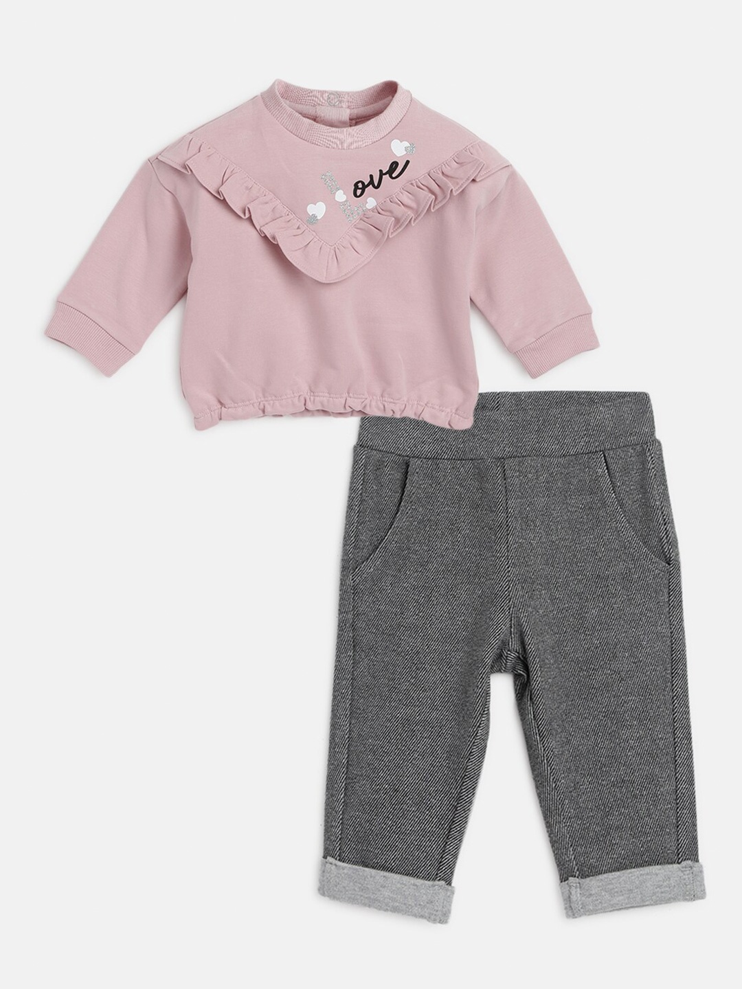 

Chicco Girls Printed Ruffles Top With Trousers, Pink