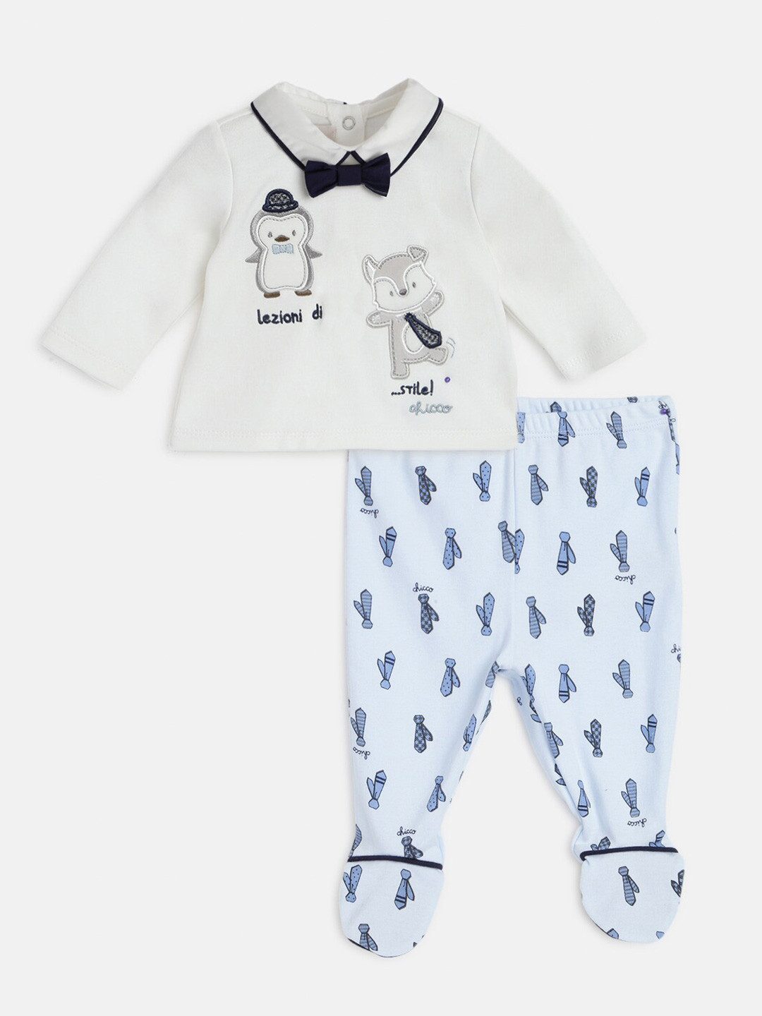 

Chicco Infant Boys Printed Pure Cotton T-Shirt With Leggings, White