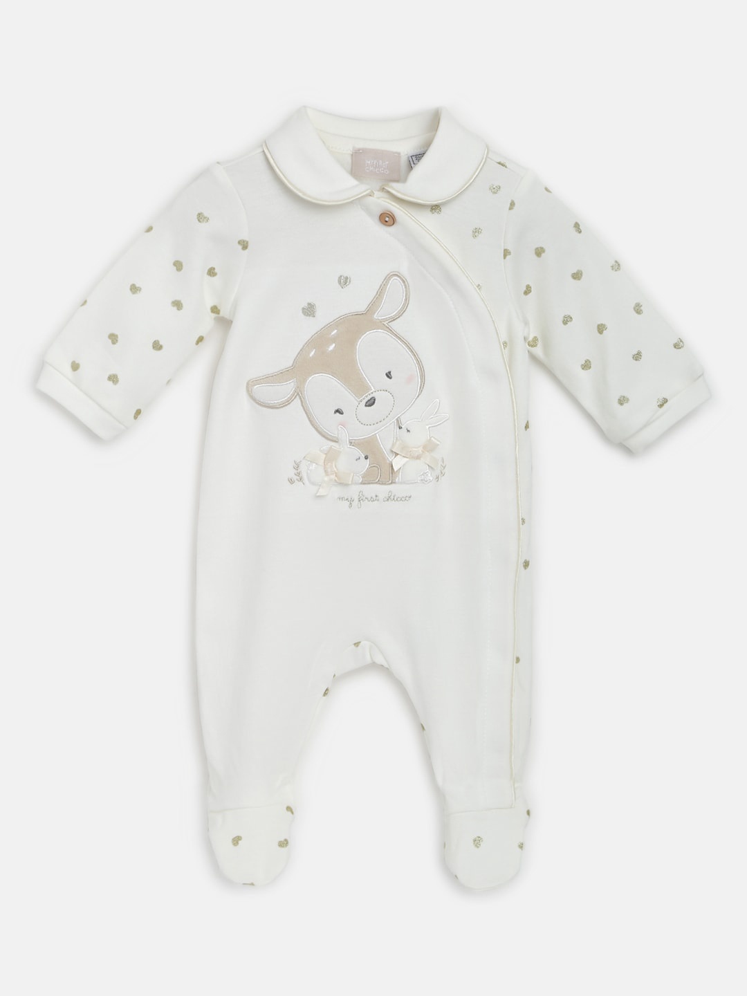 

Chicco Infants Printed Pure Cotton Front Opening Sleepsuit, White