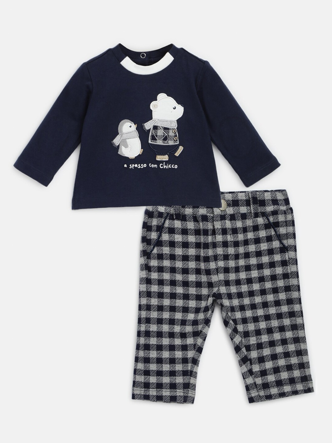 

Chicco Infant Boys Printed T-Shirt With Checked Trousers, Navy blue