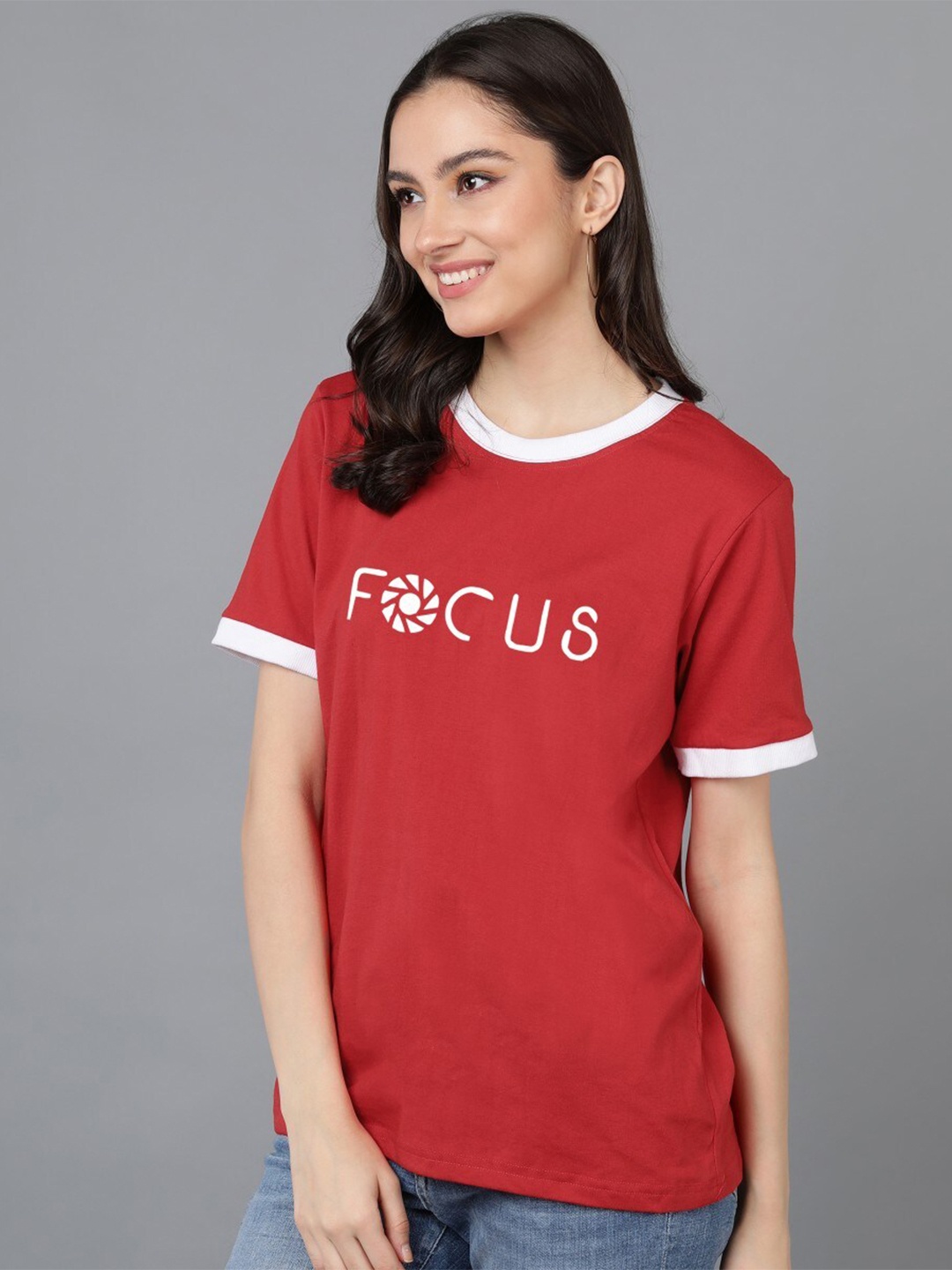 

Adyavastram Focus Typography Printed Round Neck Pure Cotton T-shirt, Red