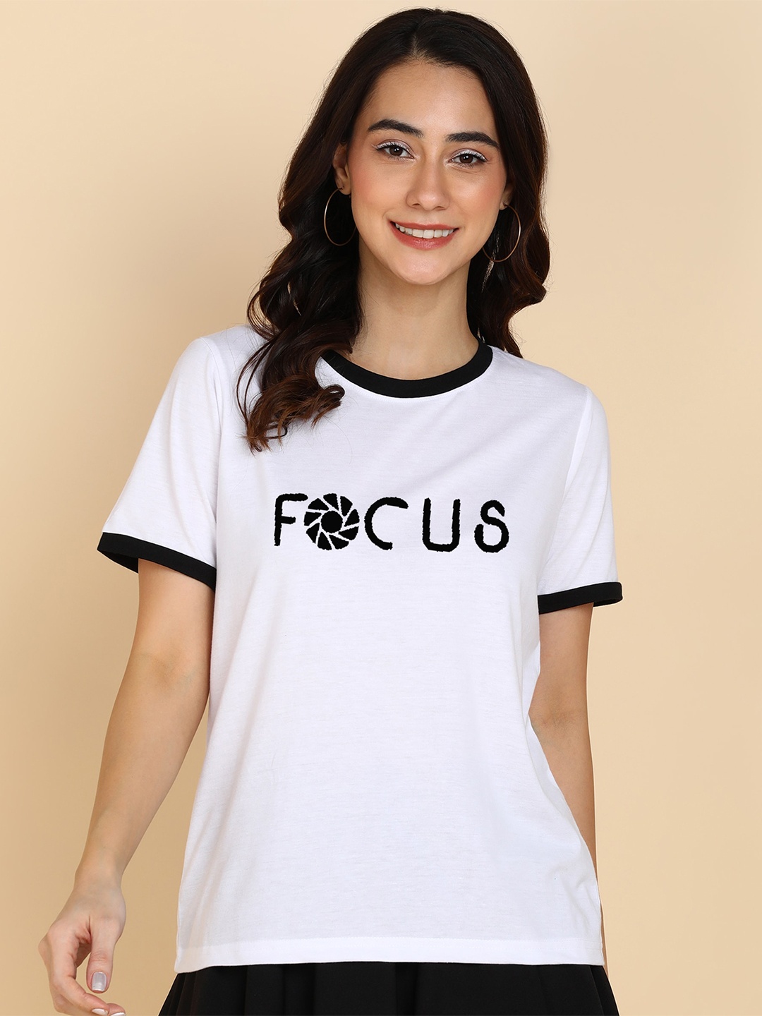 

Adyavastram Focus Typography Printed Round Neck Pure Cotton T-shirt, White