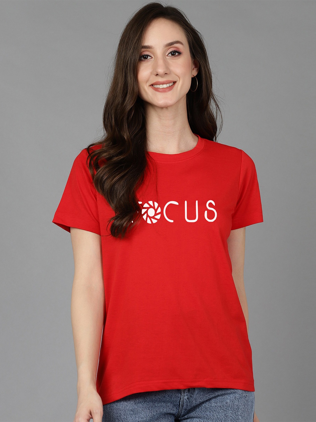 

Adyavastram Focus Typography Printed Round Neck Pure Cotton T-shirt, Red