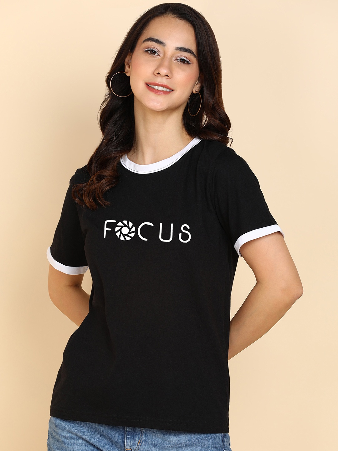

Adyavastram Focus Typography Printed Round Neck Pure Cotton T-shirt, Black
