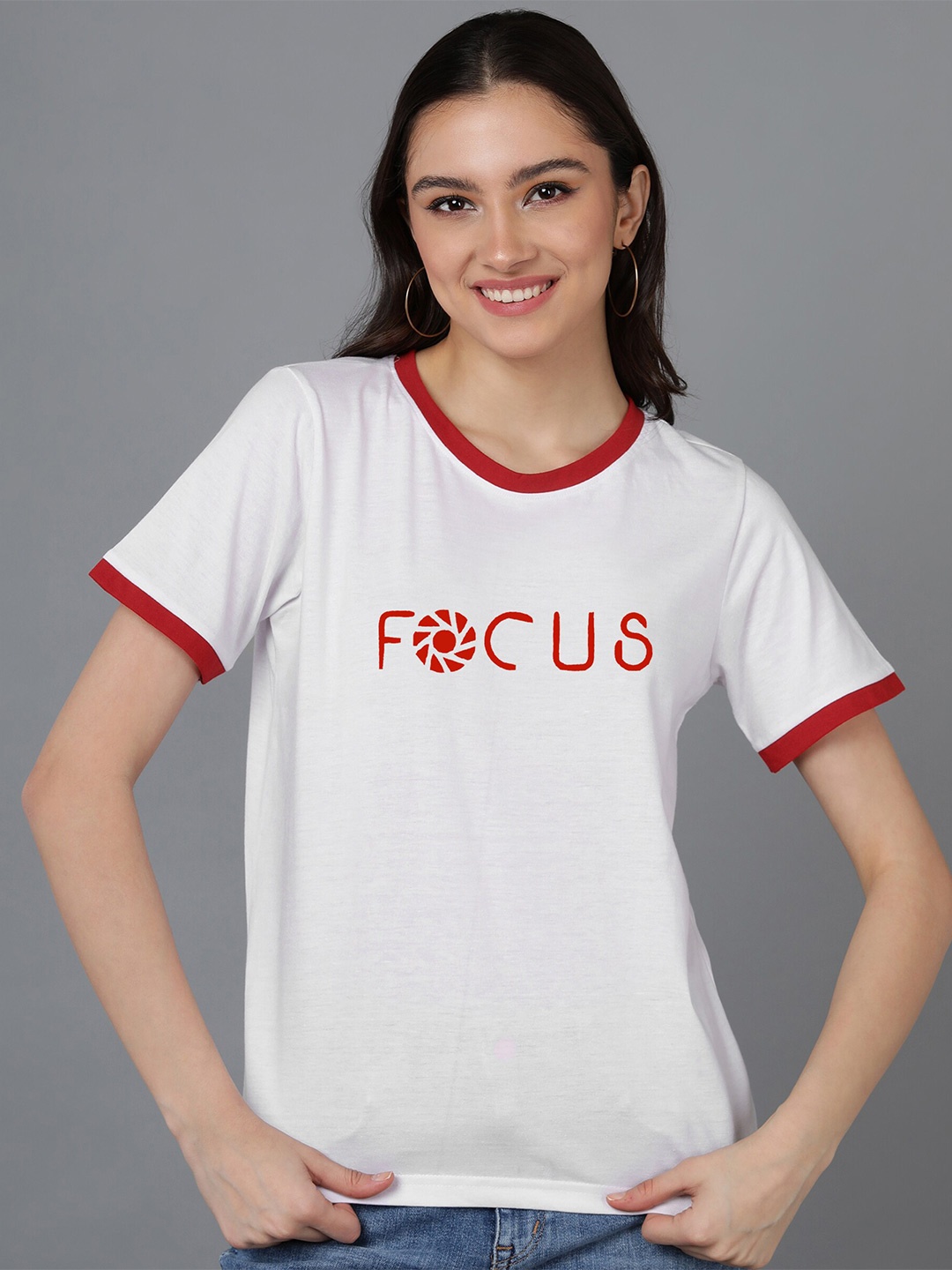 

Adyavastram Focus Typography Printed Round Neck Pure Cotton T-shirt, White