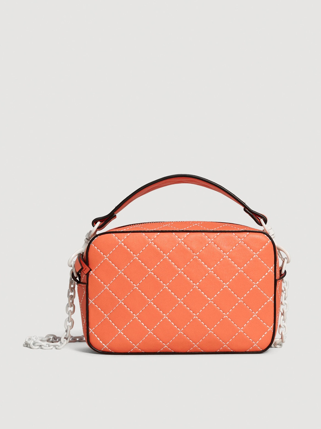 

MANGO Peach-Coloured Solid Sling Bag with Stitched Detail & Detachable Handle