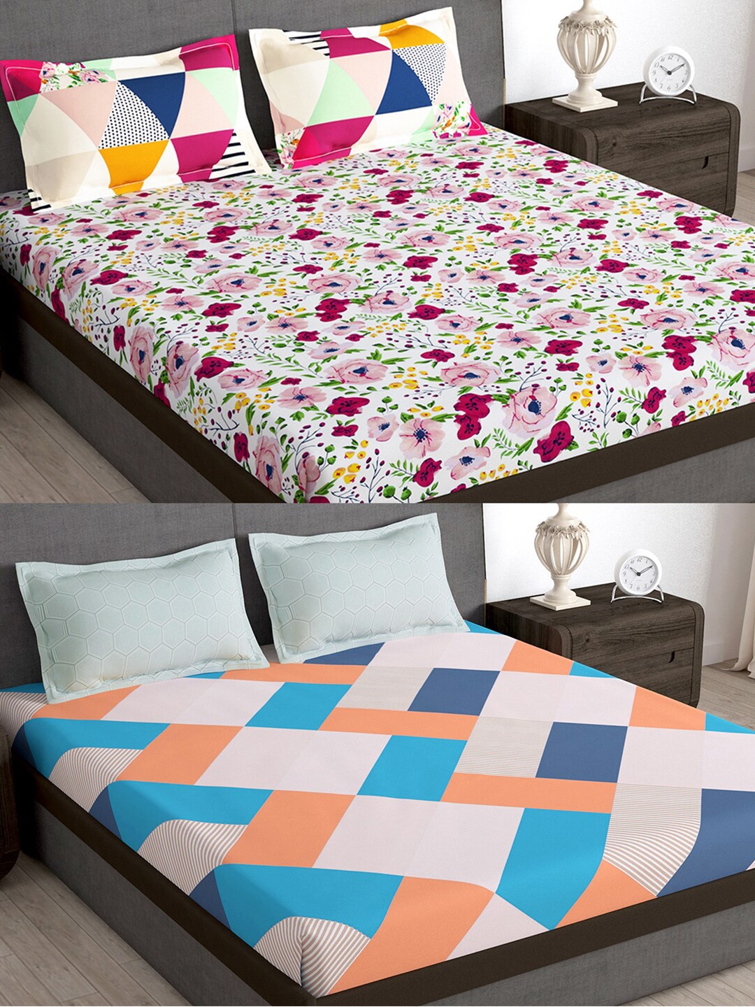 

Story@home Arena Pink Printed Microfiber 180 TC 2 Queen Bedsheet With 4 Pillow Covers