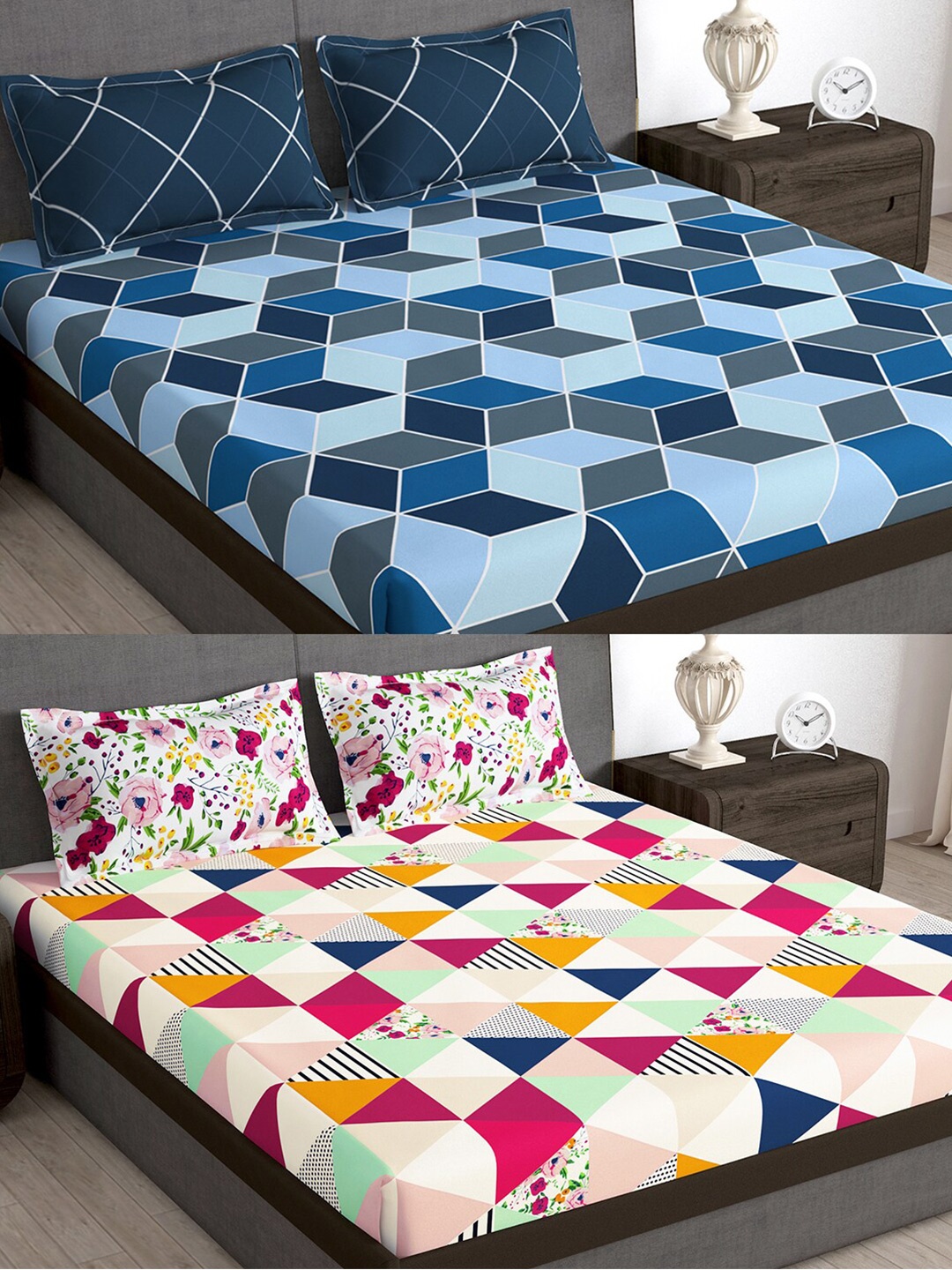 

Story@home Arena Blue & White 180 TC 2 Queen Bedsheet with 4 Pillow Covers