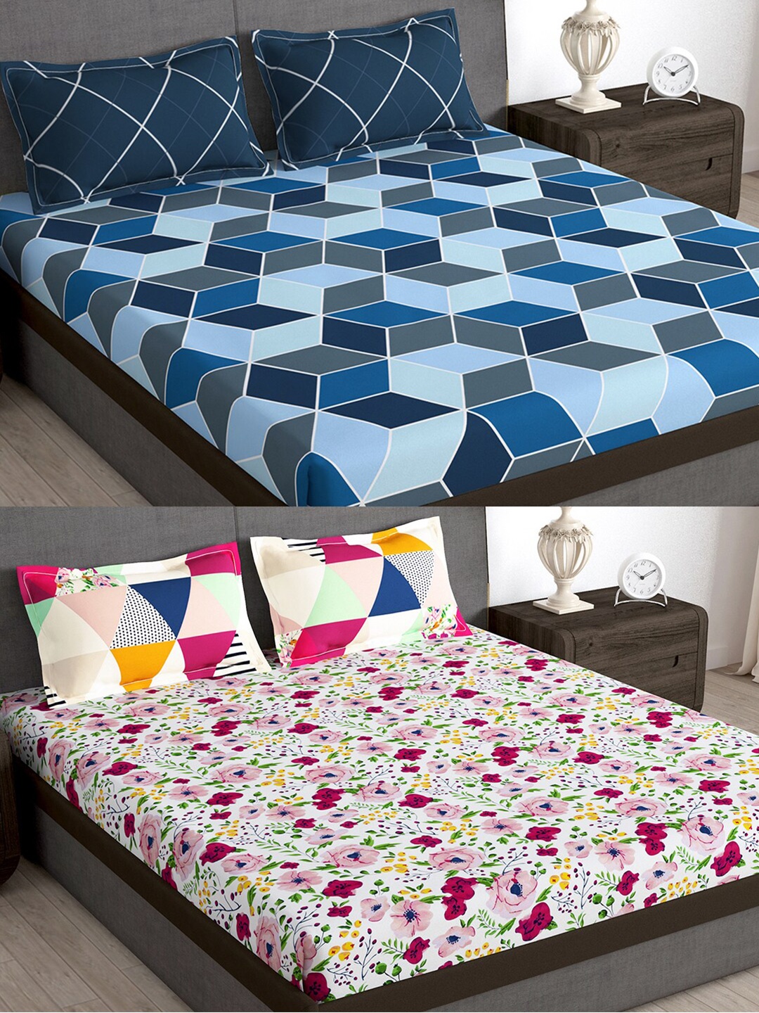 

Story@home Arena Blue & Pink Microfiber 180 TC 2 Queen Bedsheet With 4 Pillow Covers