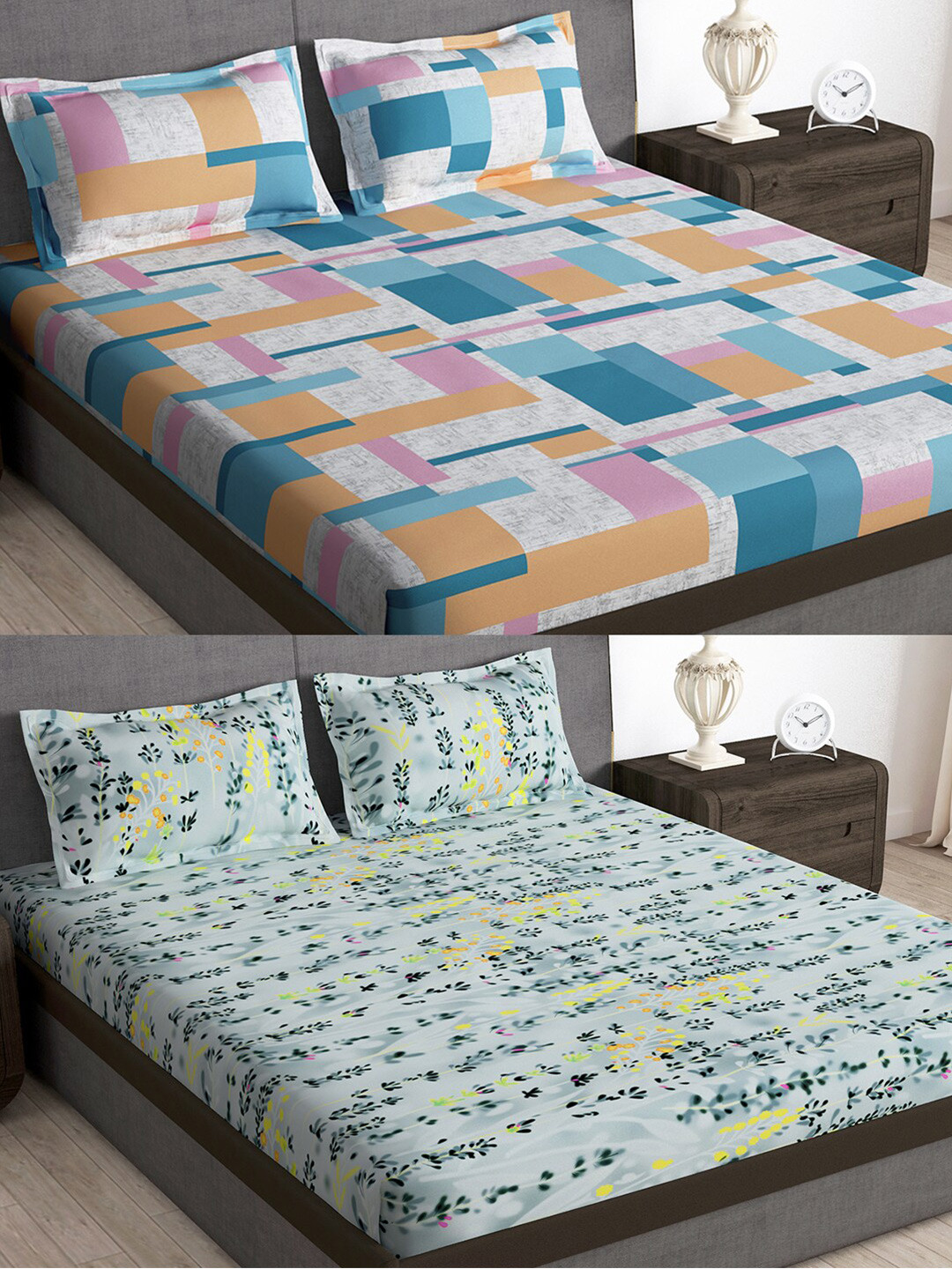 

Story@home Arena Green Printed Microfiber 180 TC 2 Queen Bedsheet With 4 Pillow Covers