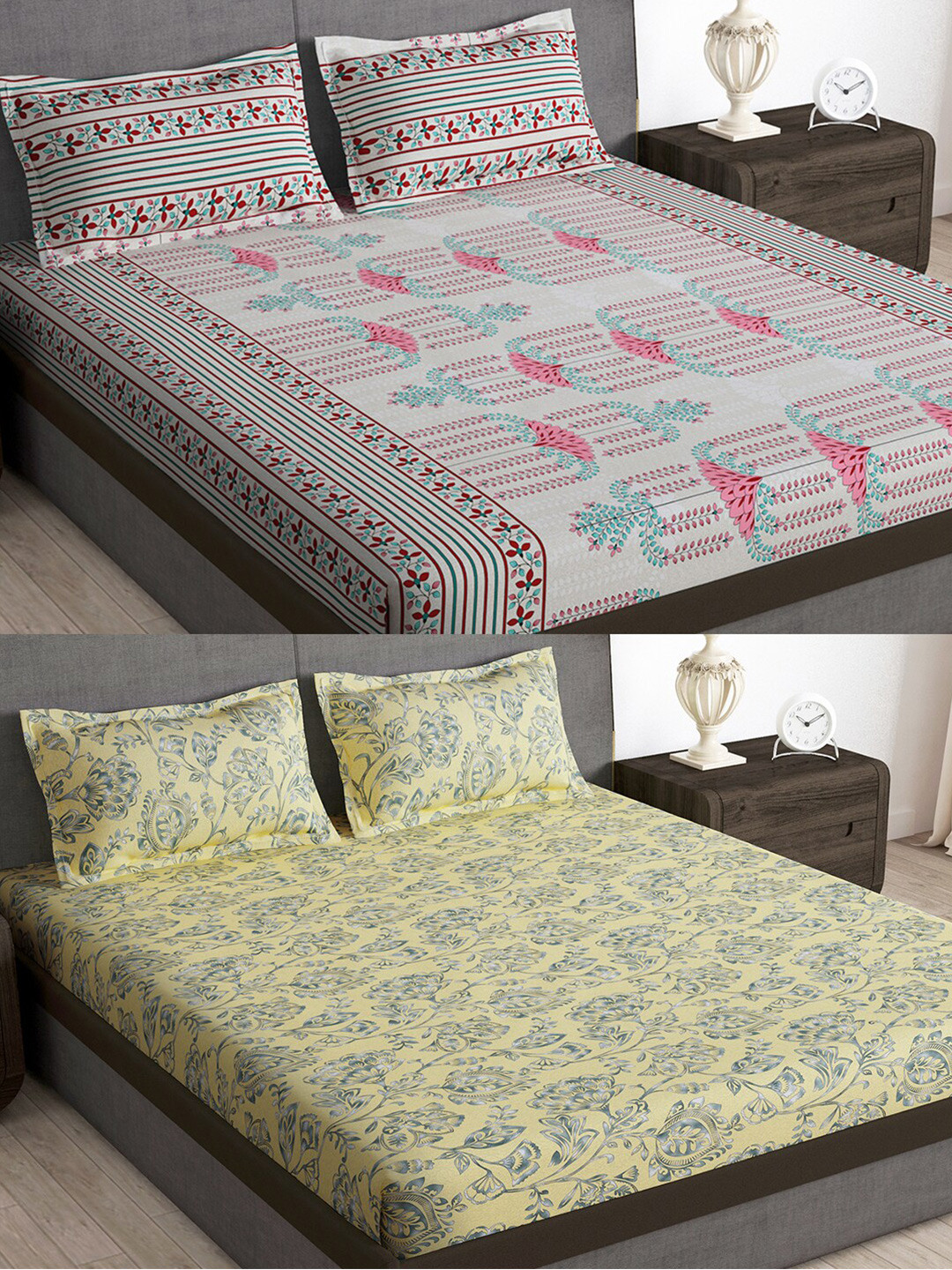 

Story@home Arena Pink Printed Microfiber 180 TC 2 Queen Bedsheet With 4 Pillow Covers