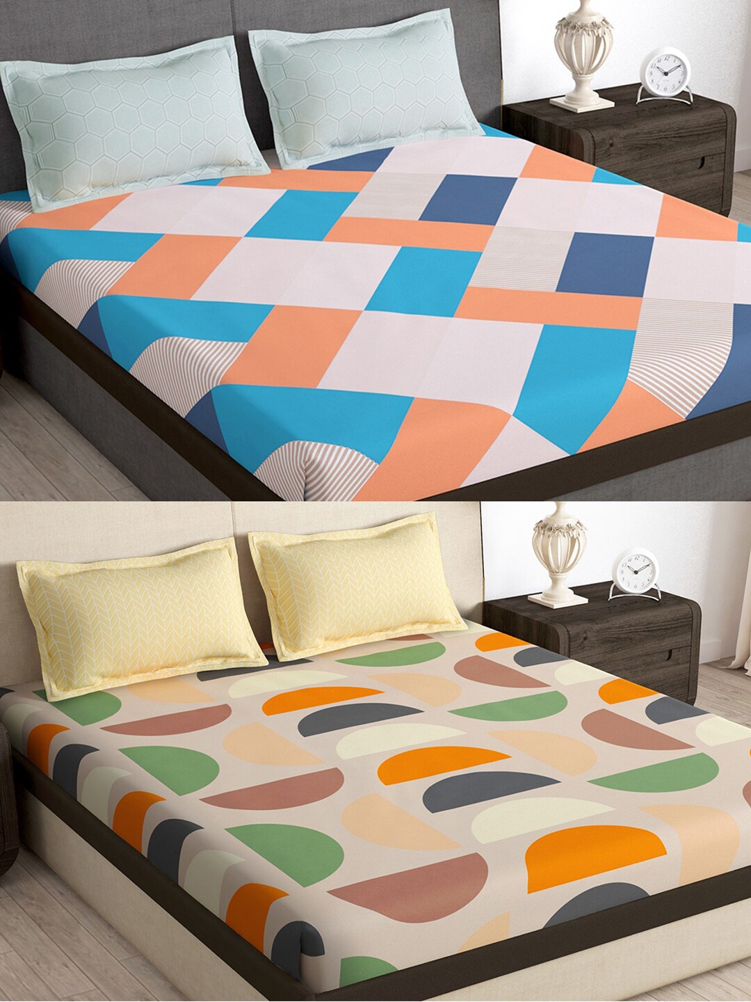 

Story@home Arena Peach-Coloured Printed 180 TC 2 Queen Bedsheet With 4 Pillow Covers