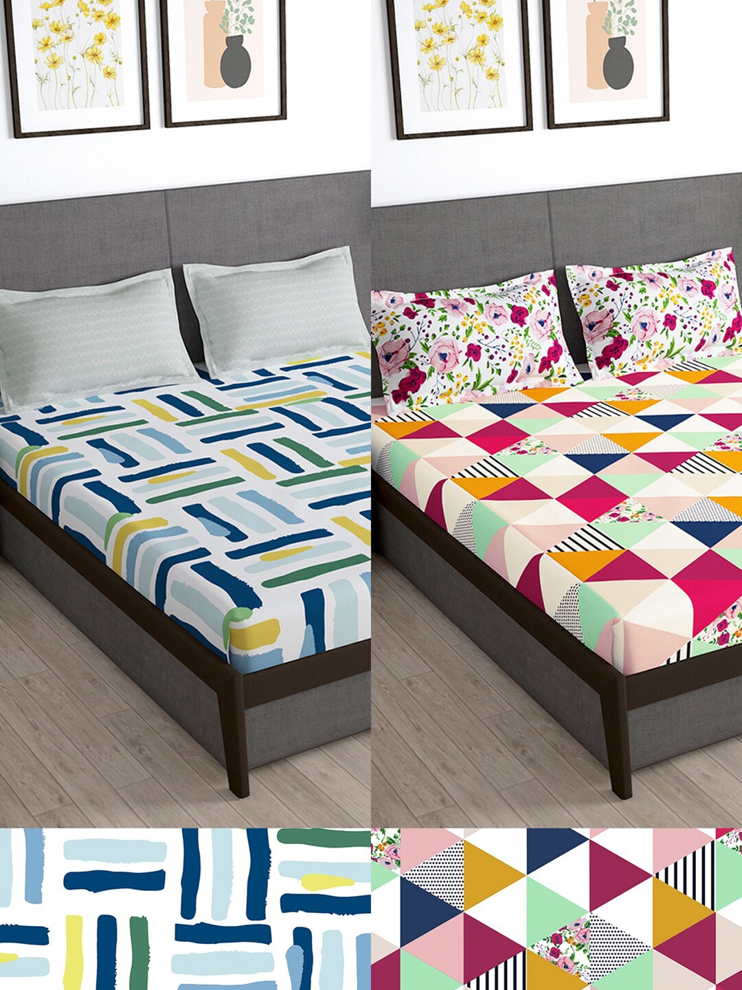 

Story@home Arena Blue & Blue Geometric 180 TC 2 Queen Bedsheet with 4 Pillow Covers