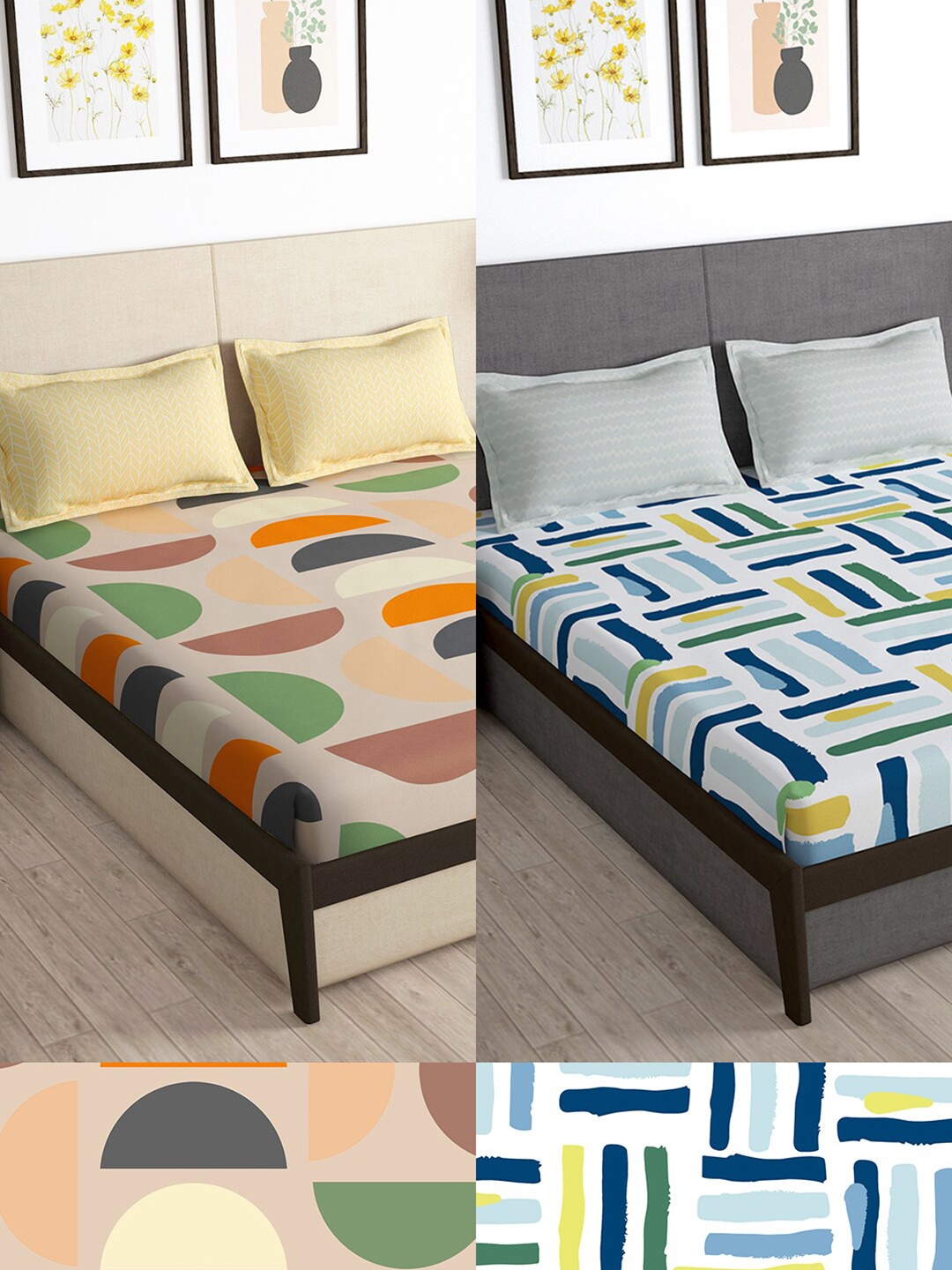 

Story@home Arena Beige & Brown Geometric 180 TC 2 Queen Bedsheet with 4 Pillow Covers