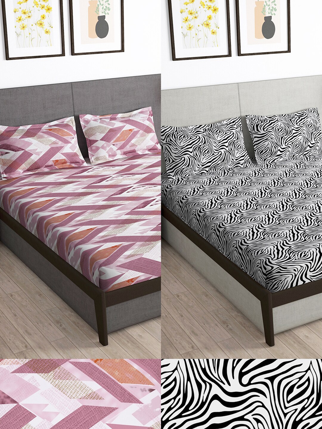 

Story@home Arena Pink & Black 180 TC 2 Queen Bedsheet with 4 Pillow Covers