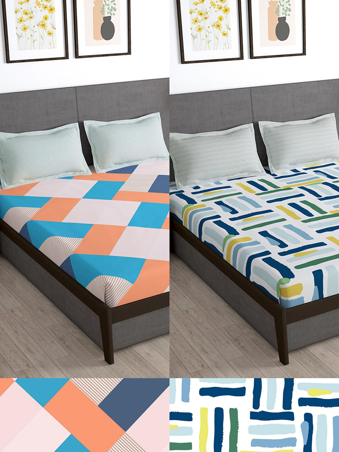 

Story@home Arena White Geometric Microfiber 180 TC 2 Pcs Queen Bedsheet & 4 Pillow Covers