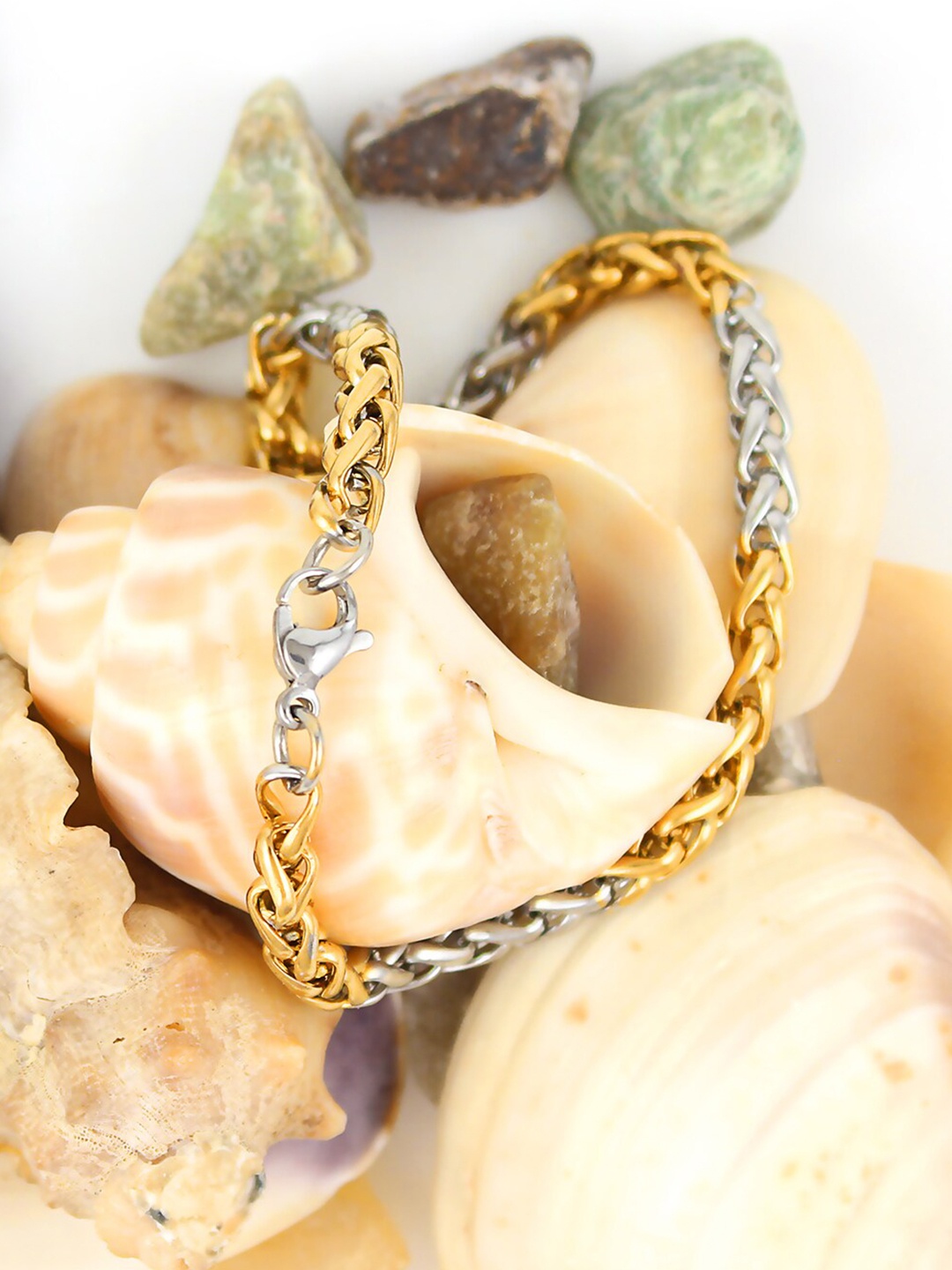 

NAKABH Men Set of 2 Gold-Plated Link Bracelets