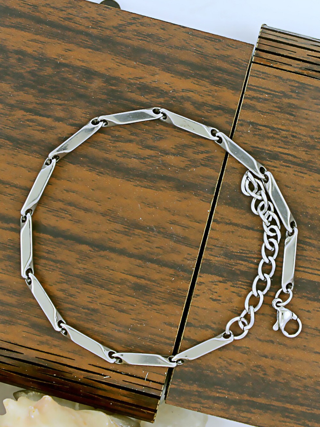 

NAKABH Men Set of 2 Silver-Plated Link Bracelet