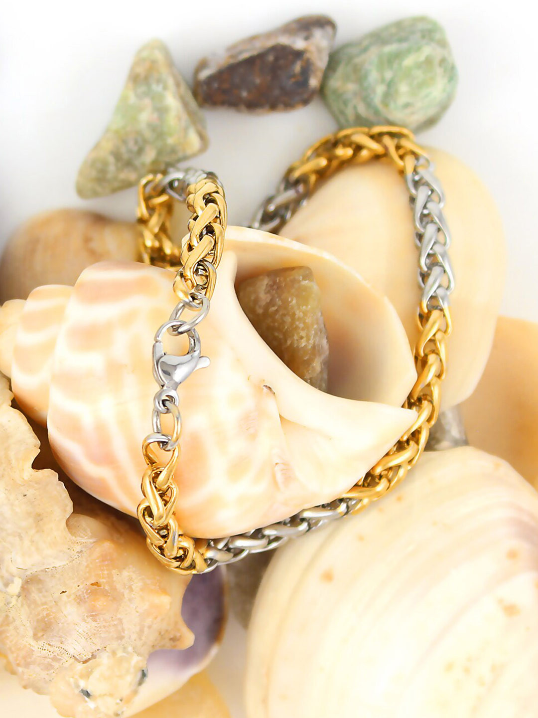

NAKABH Men Set of 2 Gold-Plated & Silver-Plated Link Bracelets