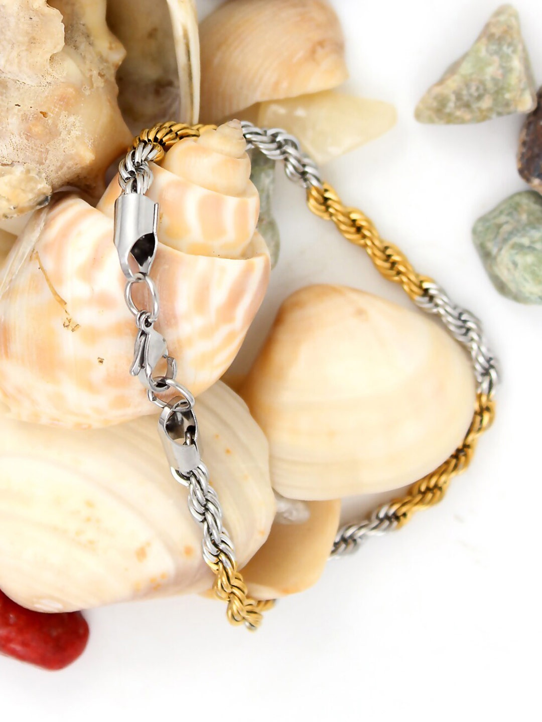 

NAKABH Men Set Of 2 Silver & Gold-Plated Link Bracelets