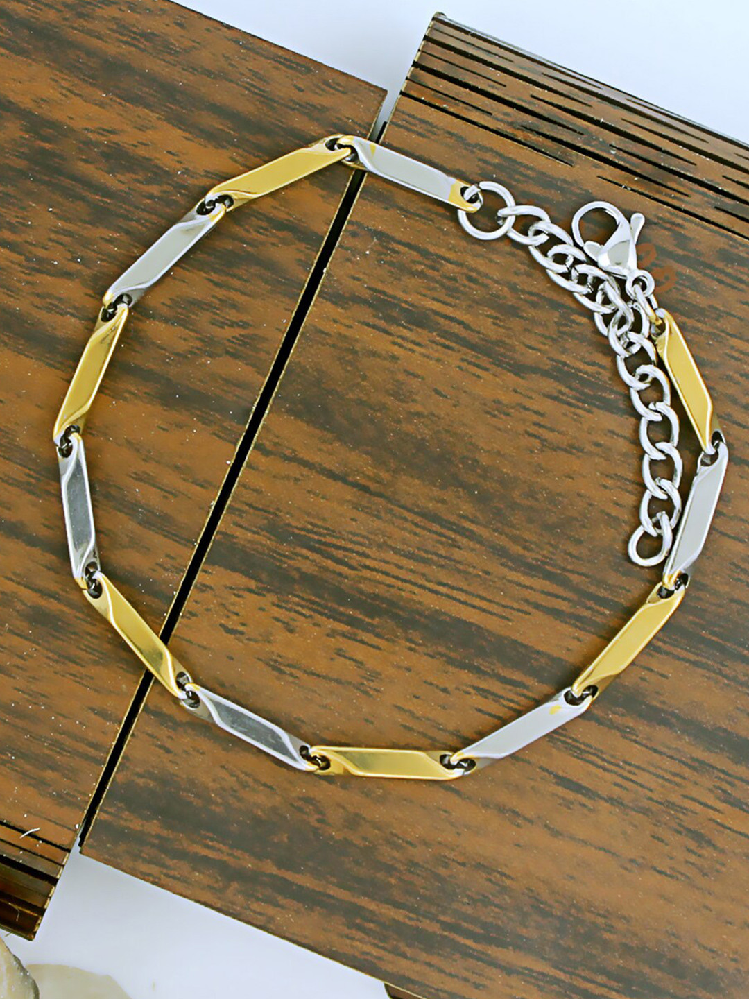 

NAKABH Men Set of 2 Silver-Plated Link Bracelets