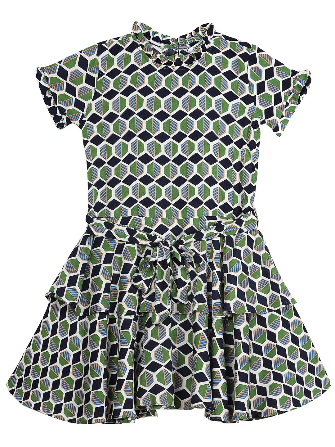 

Cantabil Girls Geometric Printed Round Neck Fit & Flare Dress, White