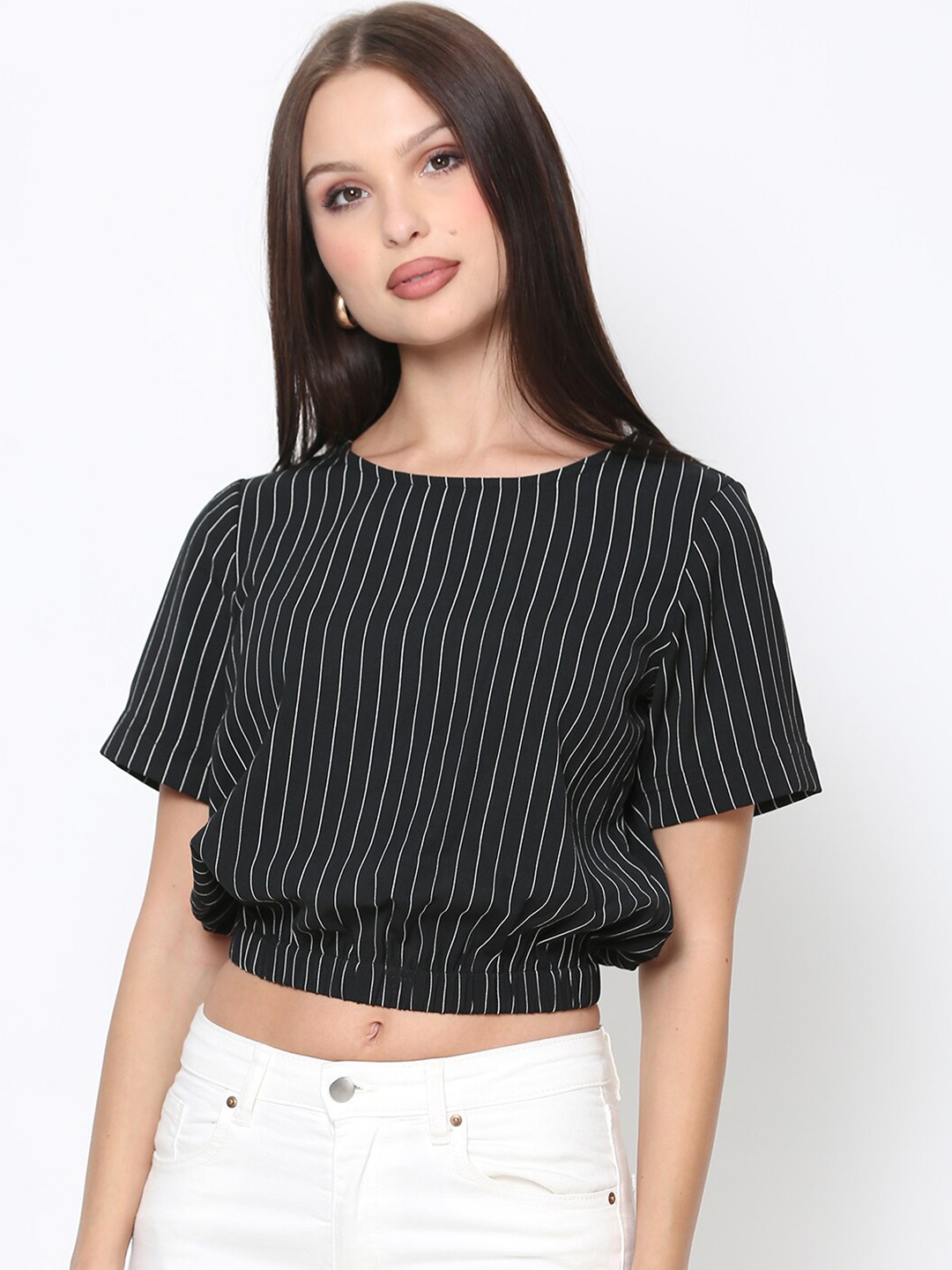 

DRIRO Stripped Round Neck Top, Black