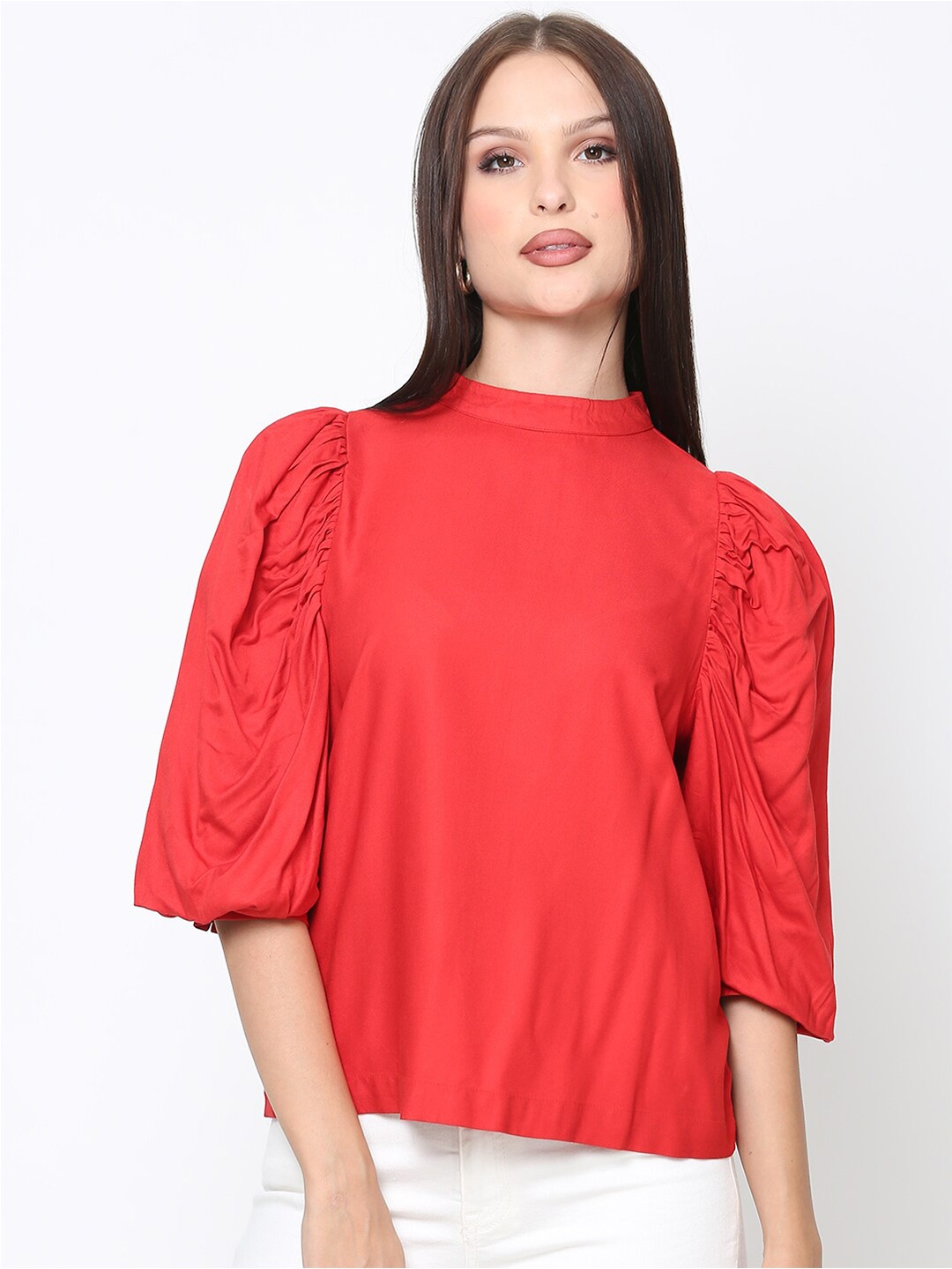 

DRIRO High Neck Puff Sleeves Top, Red