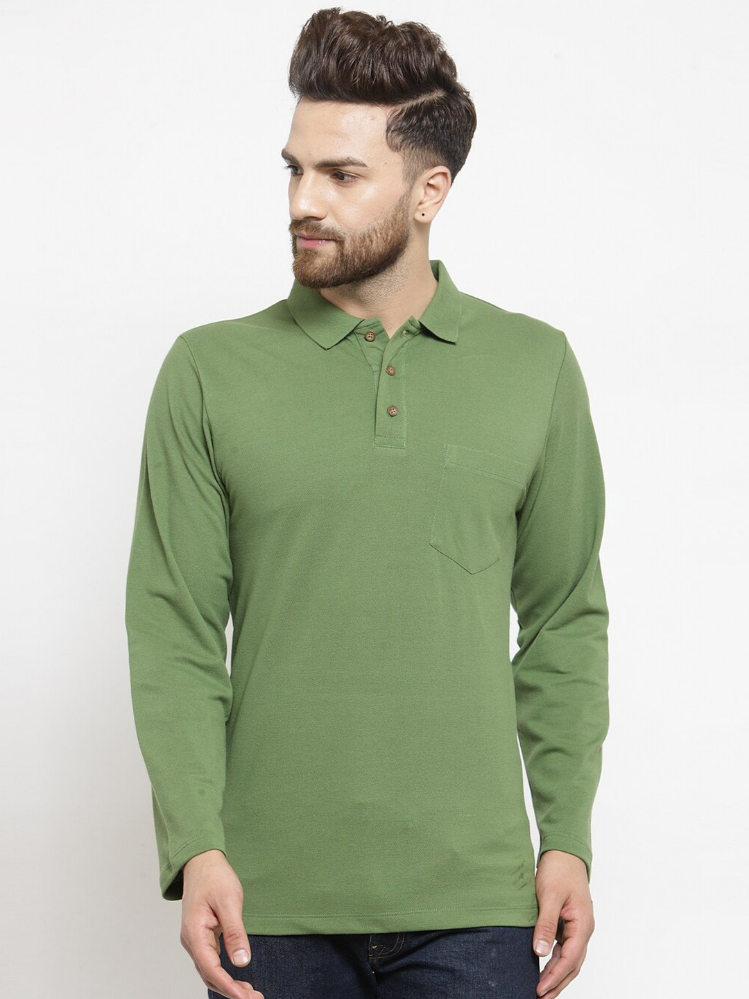 

Kalt Polo Collar Cotton Casual T-shirt, Green