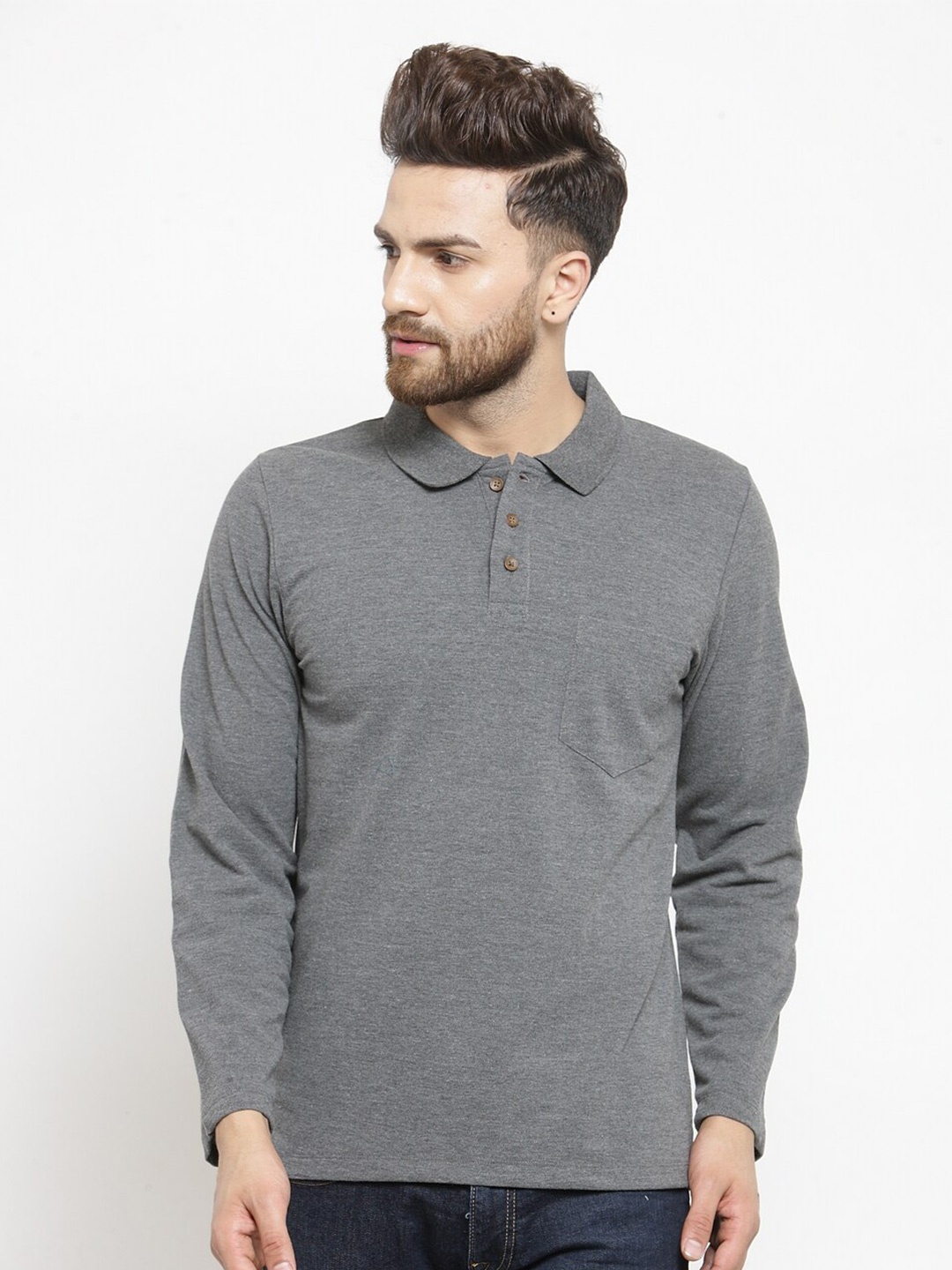 

Kalt Polo Collar Cotton Casual T-shirt, Grey