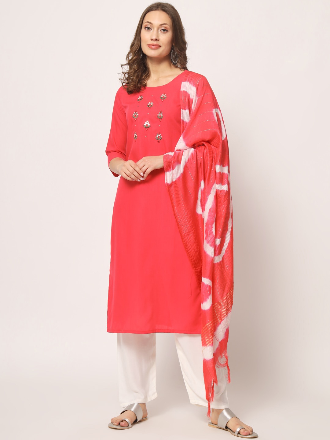 

KALINI Embroidered Regular Kurta with Palazzos & Dupatta, Pink