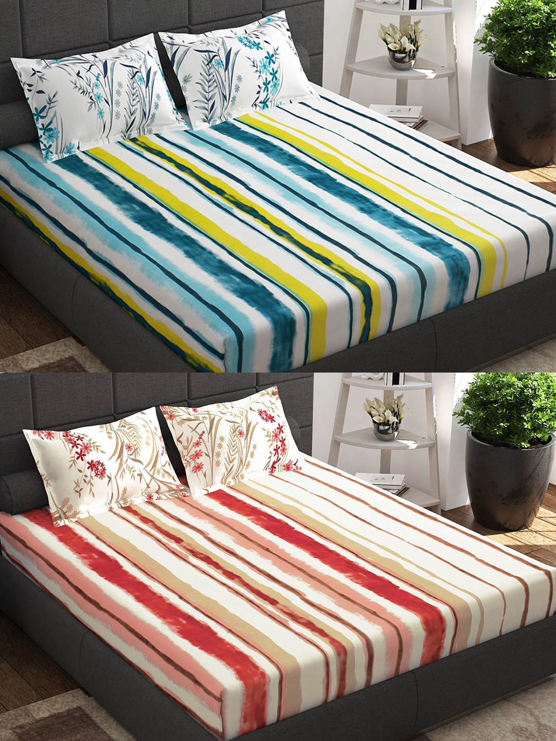 

Story@home Ventura Blue Printed Cotton 152 TC 2 Queen Bedsheet With 4 Pillow Covers