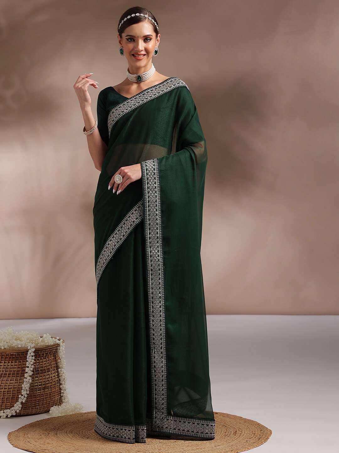 

Saree mall Embellished Pure Georgette Saree, Green