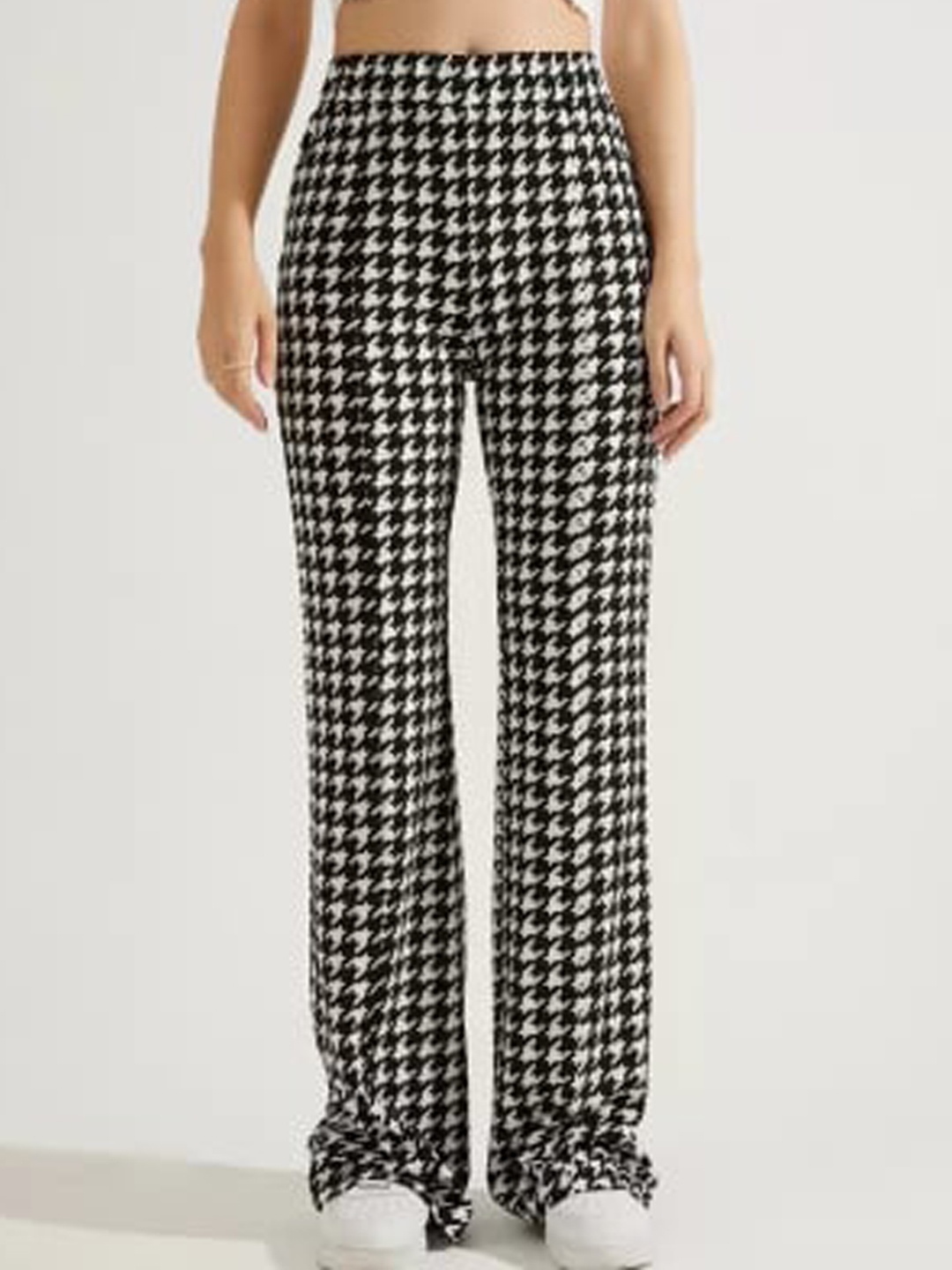 

IUGA Women Checked Relaxed High-Rise Trousers, White