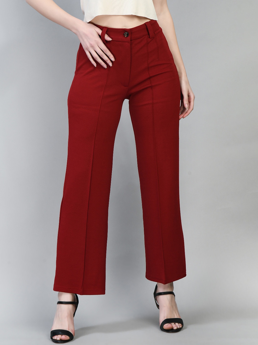 

IUGA Women Relaxed High-Rise Trousers, Maroon