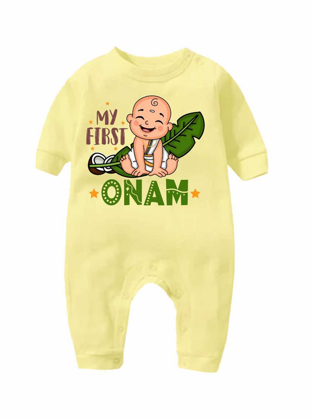 

KNITROOT Infants My First Onam Printed Cotton Rompers, Yellow
