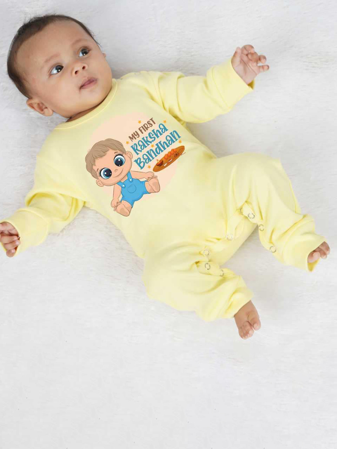 

KNITROOT Infant Boys Printed Cotton Sleepsuit, Yellow