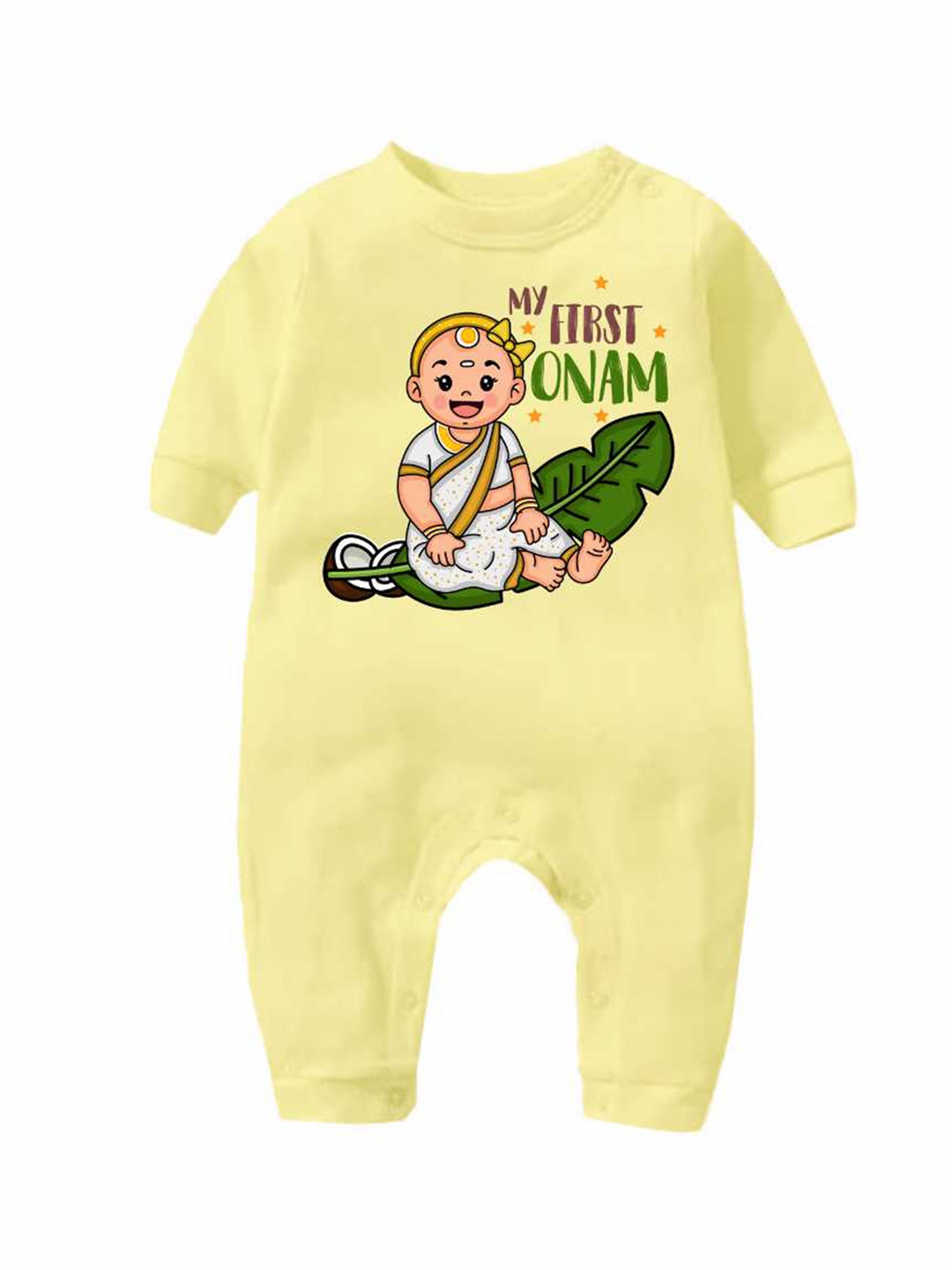 

KNITROOT Infant Girls My First Onam Printed Cotton Rompers, Yellow