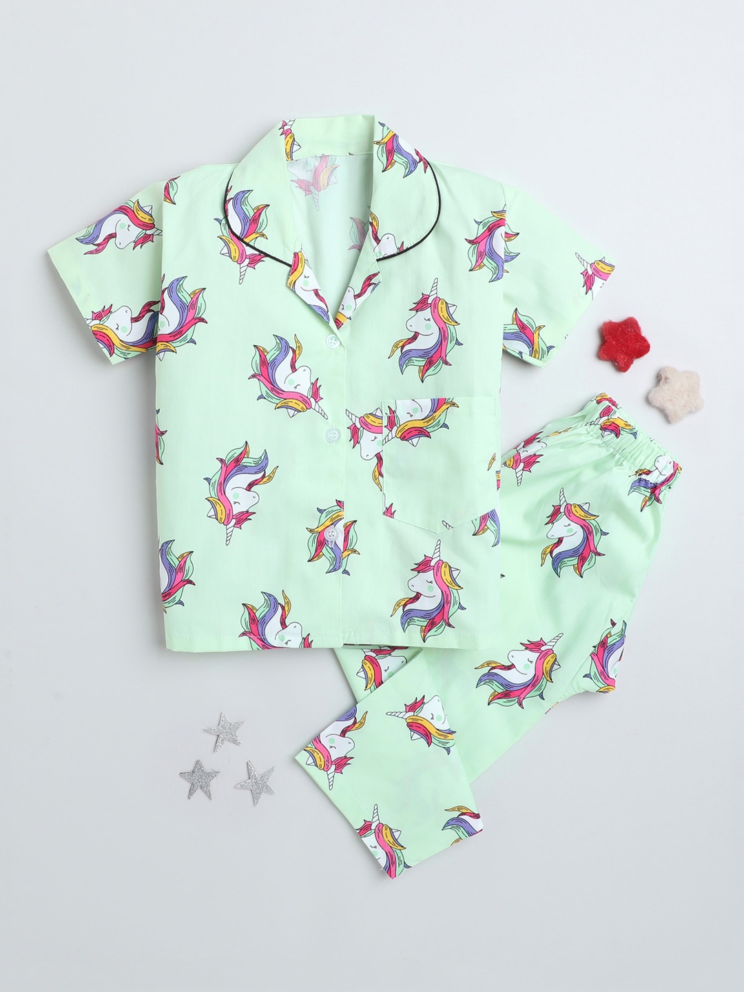 

The Magic Wand Kids Conversational Printed Night Suit, Green